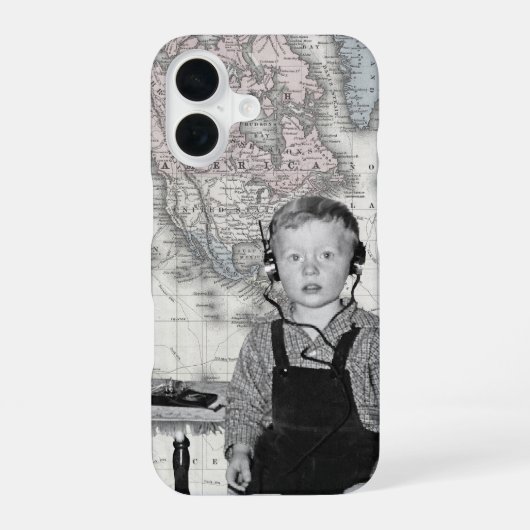 Junge mit Kristallradio-Set-Karte iPhone 16 Hülle (Rückseite)