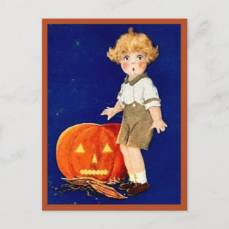 Junge mit Kürbis - Vintage Halloween Postkarte