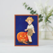 Junge mit Pumpkin - Vintages Halloween Postkarte (Stehend Vorderseite)