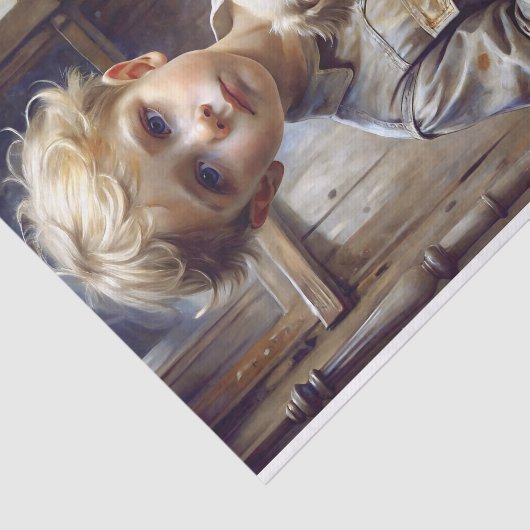 Junge mit Puppy-Decoupage Seidenpapier (Ausschnitt)