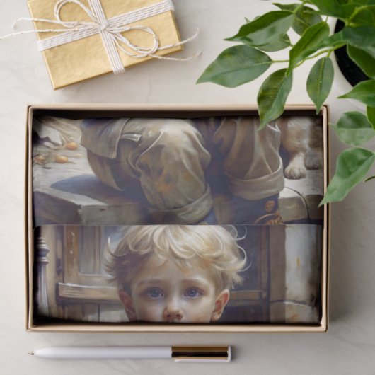 Junge mit Puppy-Decoupage Seidenpapier (Geschenk)