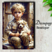 Junge mit Puppy-Decoupage Seidenpapier