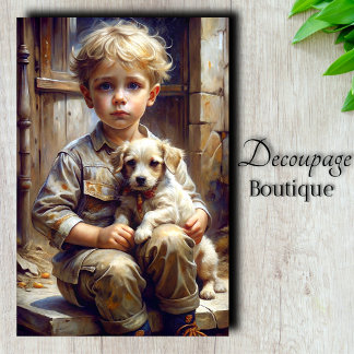 Junge mit Puppy-Decoupage Seidenpapier