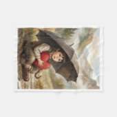 Junge mit Regenschirm und rotem Herz Kuschel-Fleec Fleecedecke (Vorderseite (Horizontal))