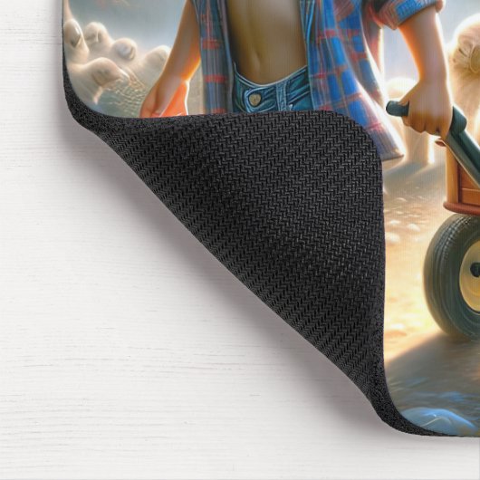 Junge mit rotem Wagen und goldgelben Retriever Wel Mousepad (Ecke)