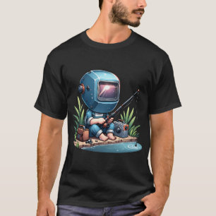 Junge mit Schweißhelm beim Angeln an einem Teich T-Shirt