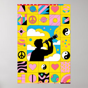 Junge mit Teleskop Pop Art Poster