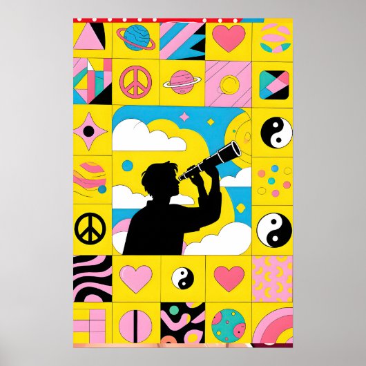 Junge mit Teleskop Pop Art Poster (Vorne)