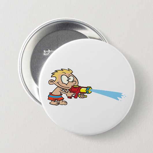 Junge mit Wasserwaffe Sommerspass Button (Vorne & Hinten)