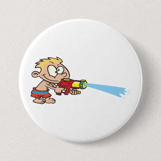 Junge mit Wasserwaffe Sommerspass Button (Vorderseite)