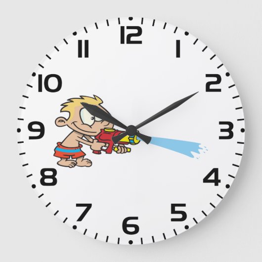 Junge mit Wasserwaffe Sommerspass Große Wanduhr (Vorderseite)