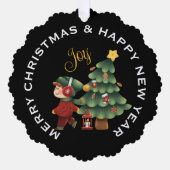 Junge mit Weihnachtsbaum, PERSONALISIERT Ornament Karte (Vorderseite)