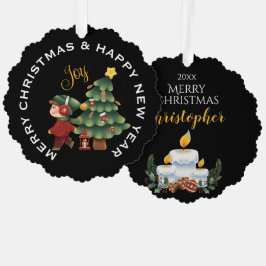 Junge mit Weihnachtsbaum, PERSONALISIERT Ornament Karte