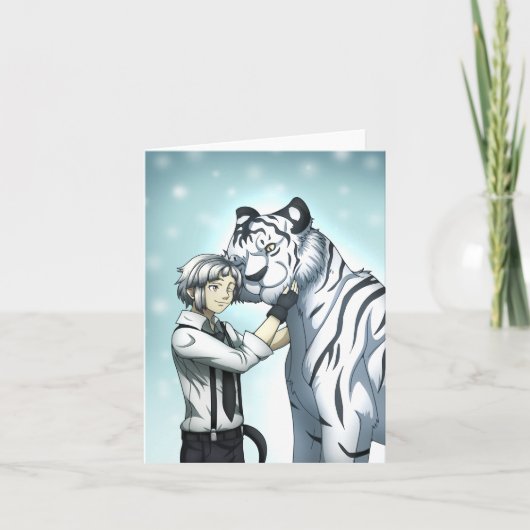 Junge mit weißem Tiger Dankeskarte (Vorderseite)