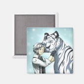 Junge mit weißem Tiger Magnet (Vorderseite/Rückseite)