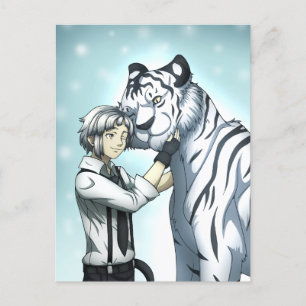 Junge mit weißem Tiger Postkarte