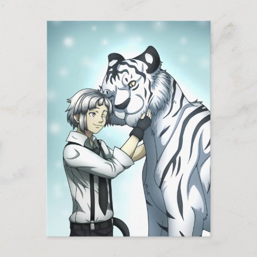 Junge mit weißem Tiger Postkarte (Vorderseite)