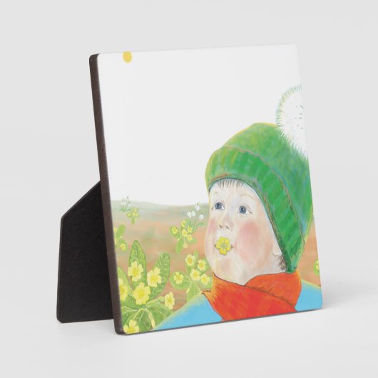 Junge mit wilden Primrosen Fotoplatte (Vorderseite)