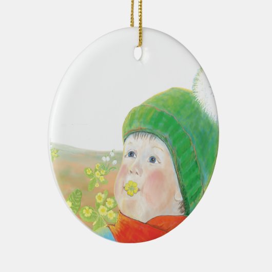 Junge mit wilden Primrosen Keramik Ornament (Rechts)