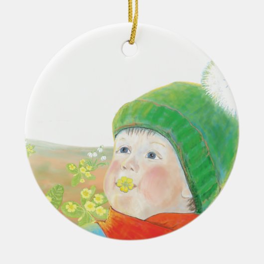 Junge mit wilden Primrosen Keramik Ornament (Vorne)