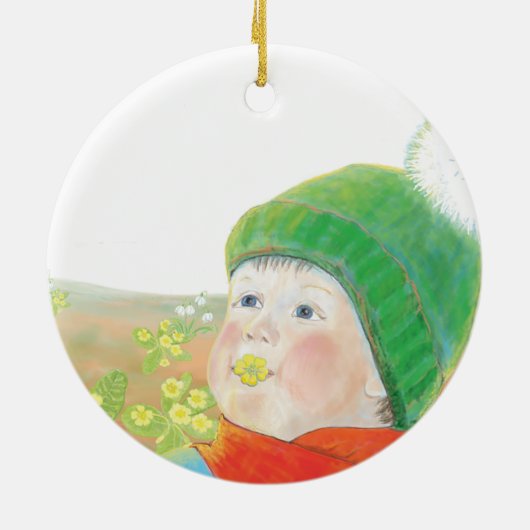 Junge mit wilden Primrosen Keramik Ornament (Hinten)