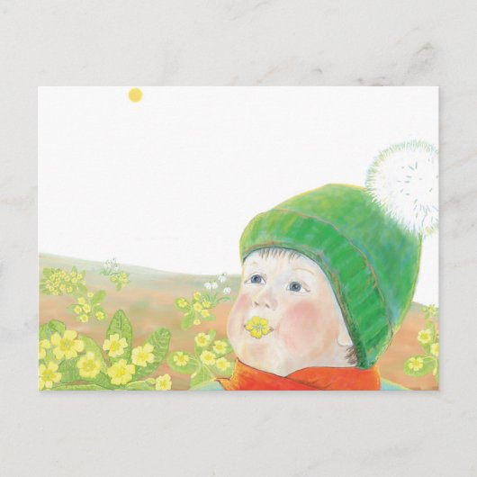 Junge mit wilden Primrosen Postkarte (Vorderseite)