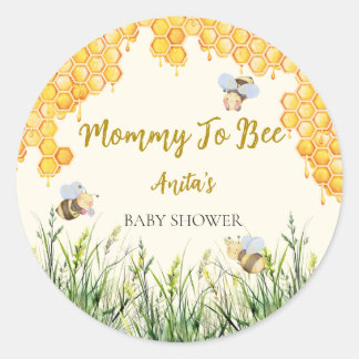 Junge Mommy wird Niedliche Hummelblütendusche Runder Aufkleber