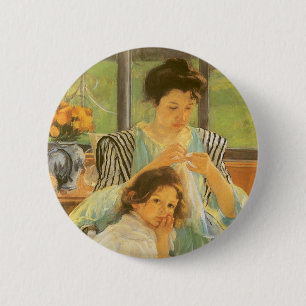 Junge Mutter beim Nähen von Mary Cassatt, Vintage- Button