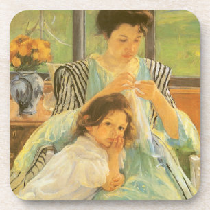 Junge Mutter beim Nähen von Mary Cassatt, Vintage  Getränkeuntersetzer
