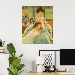 Junge Mutter beim Nähen von Mary Cassatt, Vintage- Poster