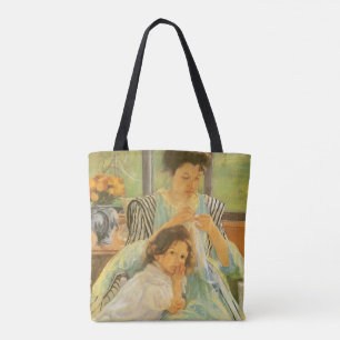 Junge Mutter beim Nähen von Mary Cassatt, Vintage Tasche
