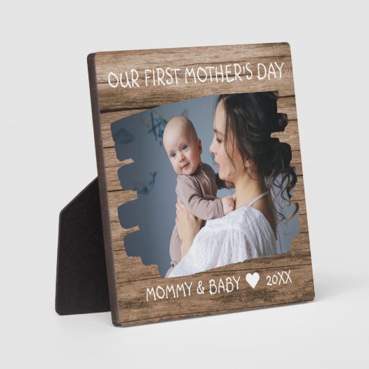 Junge Mutter der ersten Mütter Baby Foto Keepake W Fotoplatte (Vorderseite)