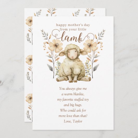 Junge Mutter der kleinen Lamm-Mutter Einladung (Vorne/Hinten)