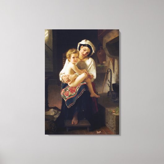Junge Mutter, die ihr Kind anscheut Leinwanddruck (Vorderseite)