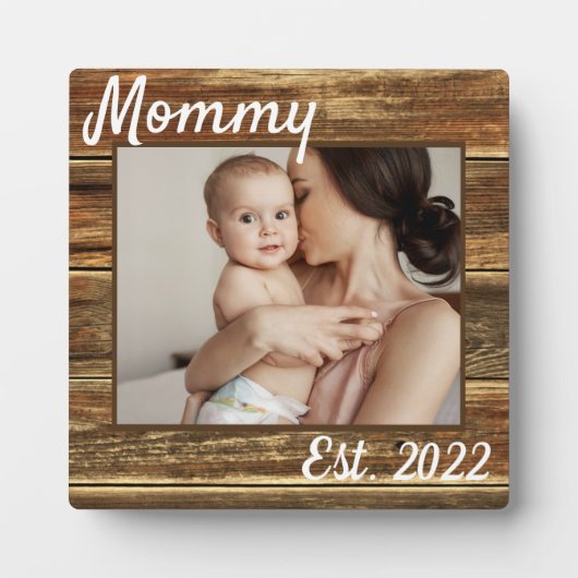 Junge Mutter Erster Muttertag Rustikales Holz scha Fotoplatte (Vorderseite)
