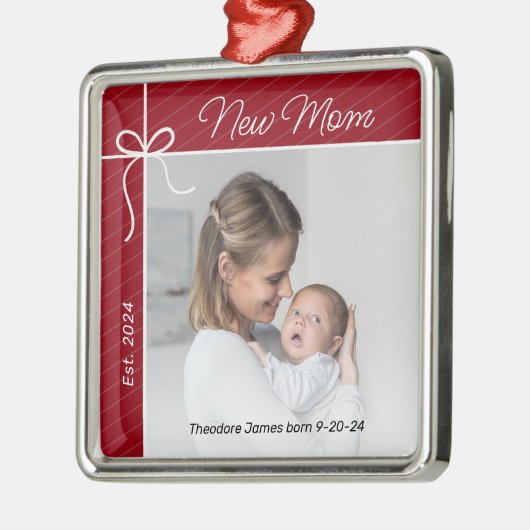 Junge Mutter Erstes Foto Ornament Aus Metall (Links)