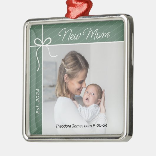 Junge Mutter Erstes Foto Ornament Aus Metall (Links)