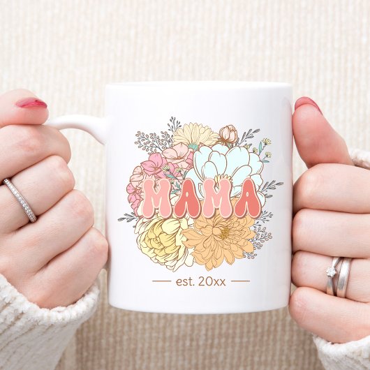 Junge Mutter für Mama Retro-Blumenpastel Kaffeetasse
