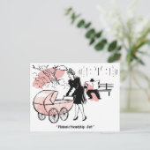 Junge Mutter mit Baby, Kinderwagen, Humor, Lustig Postkarte (Stehend Vorderseite)