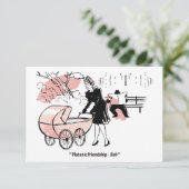 Junge Mutter mit Babywagen, Lustig Save The Date (Stehend Vorderseite)