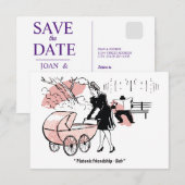 Junge Mutter mit Babywagen, Lustig Save The Date (Vorne/Hinten)