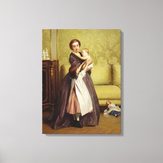 Junge Mutter mit ihren Kindern im Salon Leinwanddruck (Vorderseite)