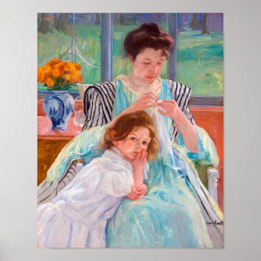 Junge Mutter Nähen, Mary Cassatt Poster (Vorne)