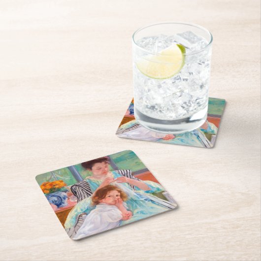 Junge Mutter Nähen, Mary Cassatt Rechteckiger Pappuntersetzer (Vor Ort)