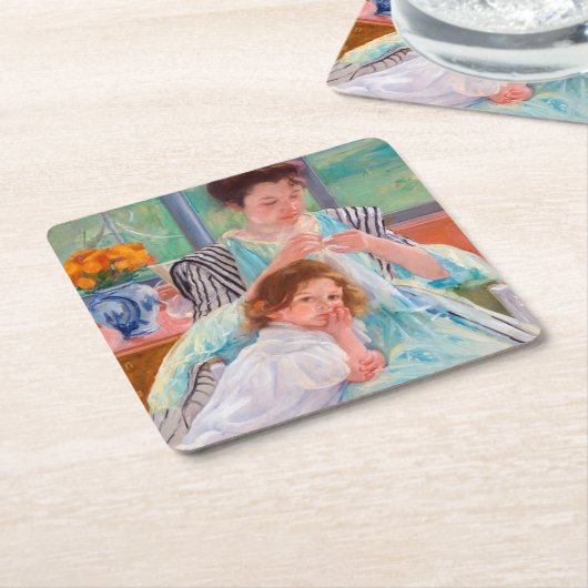 Junge Mutter Nähen, Mary Cassatt Rechteckiger Pappuntersetzer (angewinkelt)