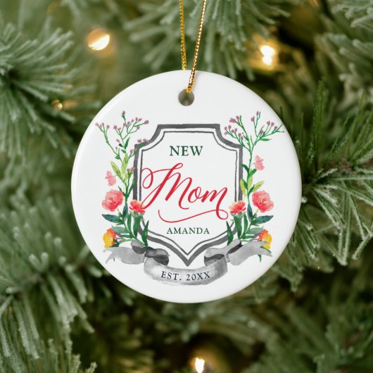 Junge Mutter Personalisierte Wasserfarben Keramik Ornament (Baum)