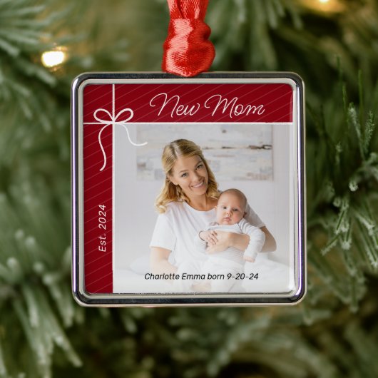 Junge Mutter und Baby Erstes Foto Ornament Aus Metall (Baum)