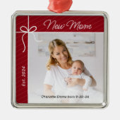 Junge Mutter und Baby Erstes Foto Ornament Aus Metall (Vorne)