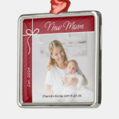 Junge Mutter und Baby Erstes Foto Ornament Aus Metall (Links)
