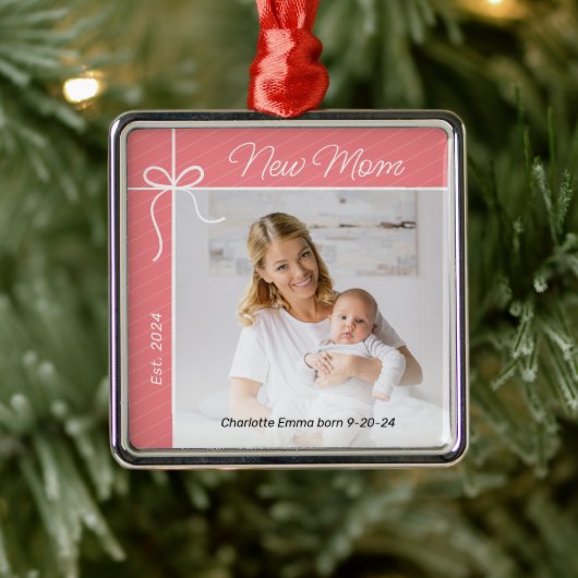 Junge Mutter und Baby Erstes Foto Ornament Aus Metall (Baum)